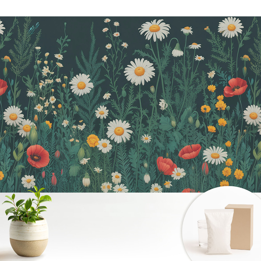 Tapéta Egy virágokkal és nyári békével teli rét