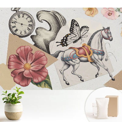 Dekor tapéta Vintage minta lóval és virágokkal