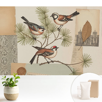 Tapéta Madarak egy ágon vintage kollázs