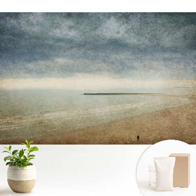 Modern tapéta Tengerpart naplementekor, retró stílus, hangulatos