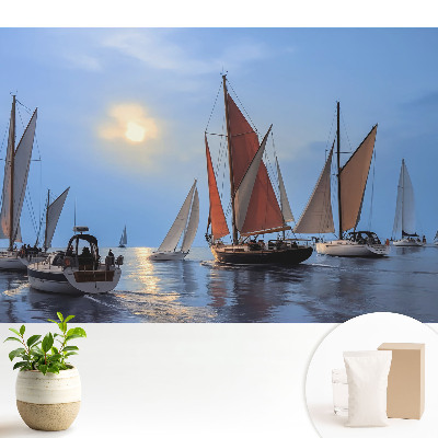 Tapéta Jachtok és naplemente a nyugodt tengeren
