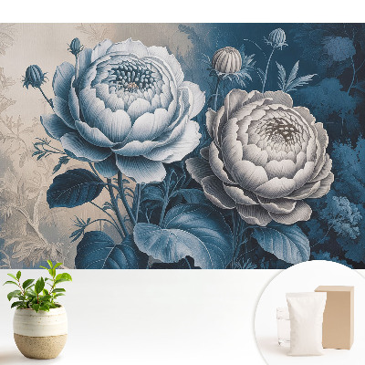 Modern tapéta Virágok kék és szürke árnyalatokban