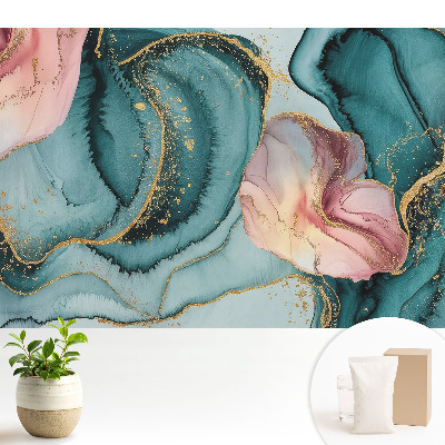 Modern tapéta Absztrakt zöld és rózsaszín hullámok