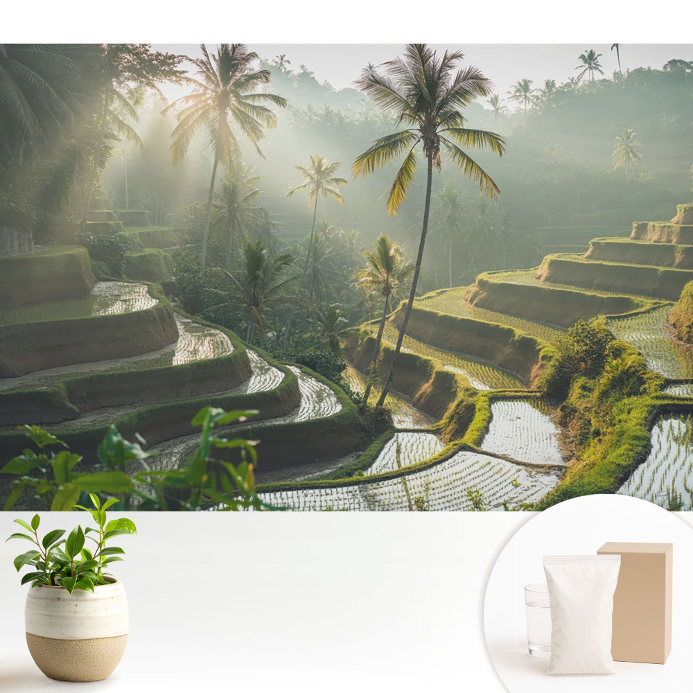 Modern tapéta Egzotikus rizsteraszok pálmafák között