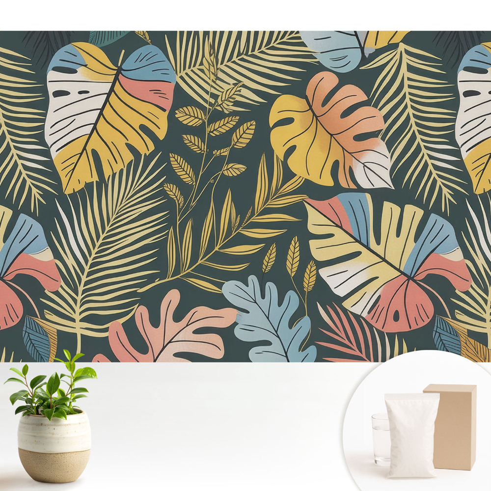 Modern tapéta Színes trópusi levelek sötét háttér előtt