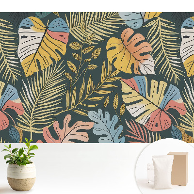 Modern tapéta Színes trópusi levelek sötét háttér előtt