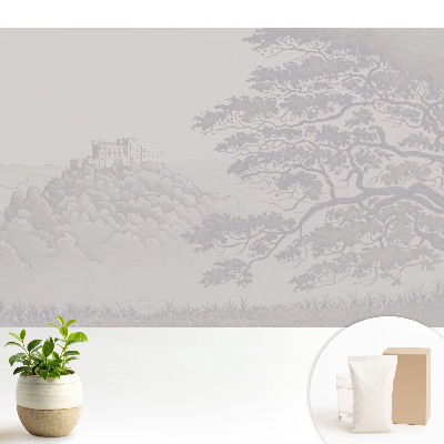 Tapéta Egy kastély tájképe fák között