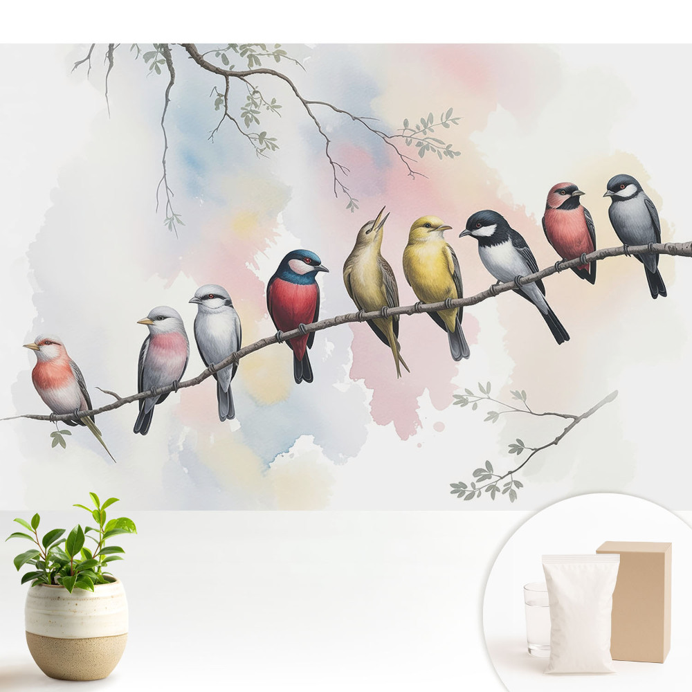 Dekor tapéta Színes madarak egy ágon