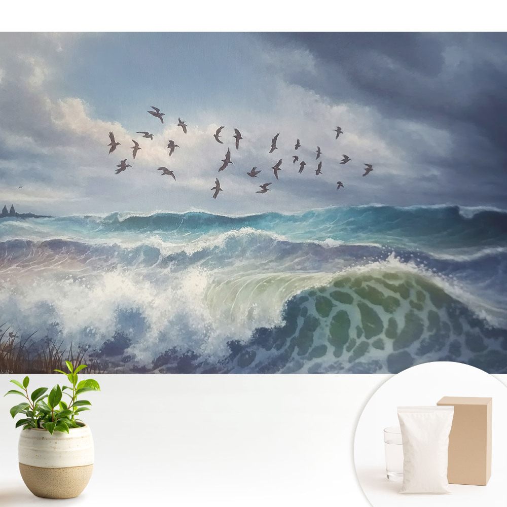 Modern tapéta Tengeri hullámok madarak csoportja