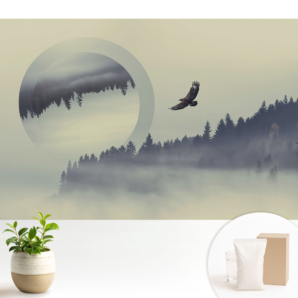 Dekor tapéta Egy fenséges madár a ködös fák között