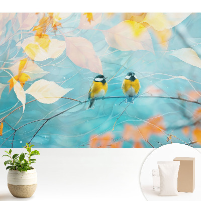 Modern tapéta Madarak egy leveles díszítésű ágon.