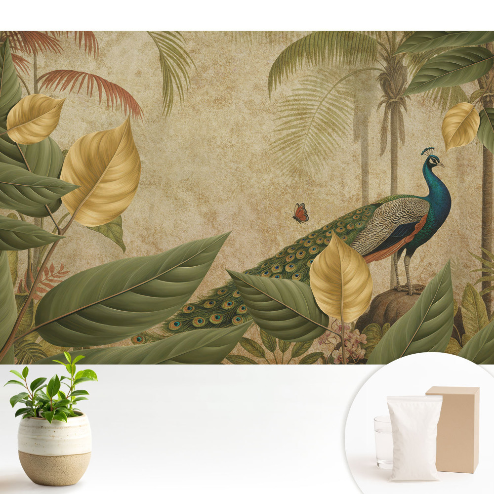 Modern tapéta Trópusi páva a zöld növényzet között