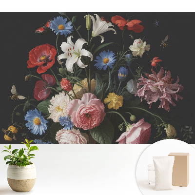 Tapéta Klasszikus virágcsokor rovarokkal