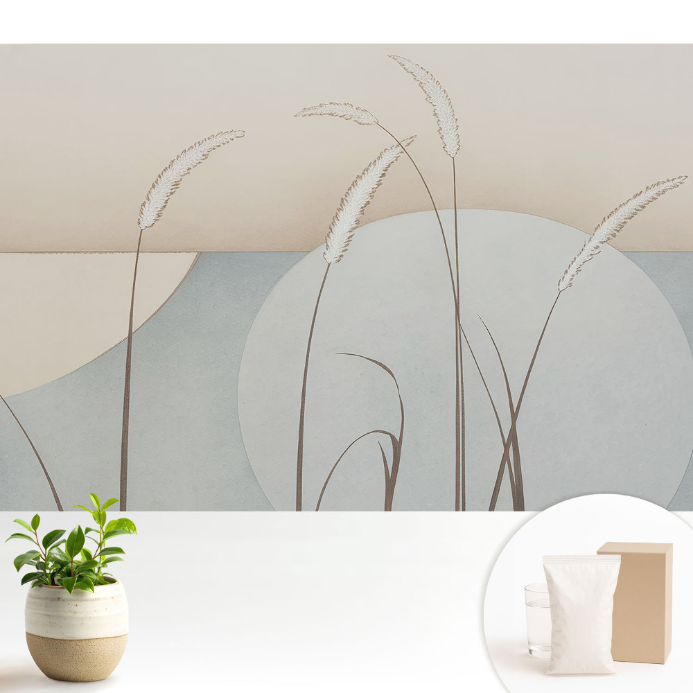Dekor tapéta A természet finom tájképe körökkel és fűfélékkel