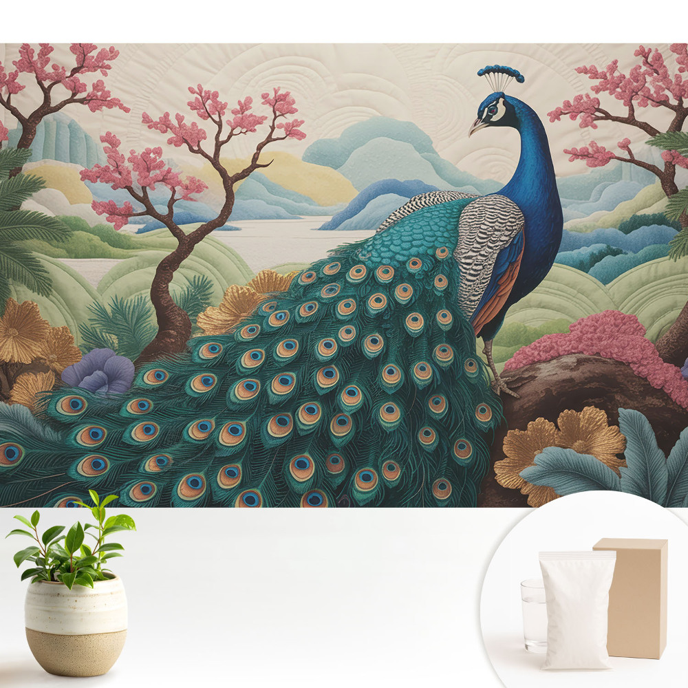 Modern tapéta Egy egzotikus páva pasztell tájképben