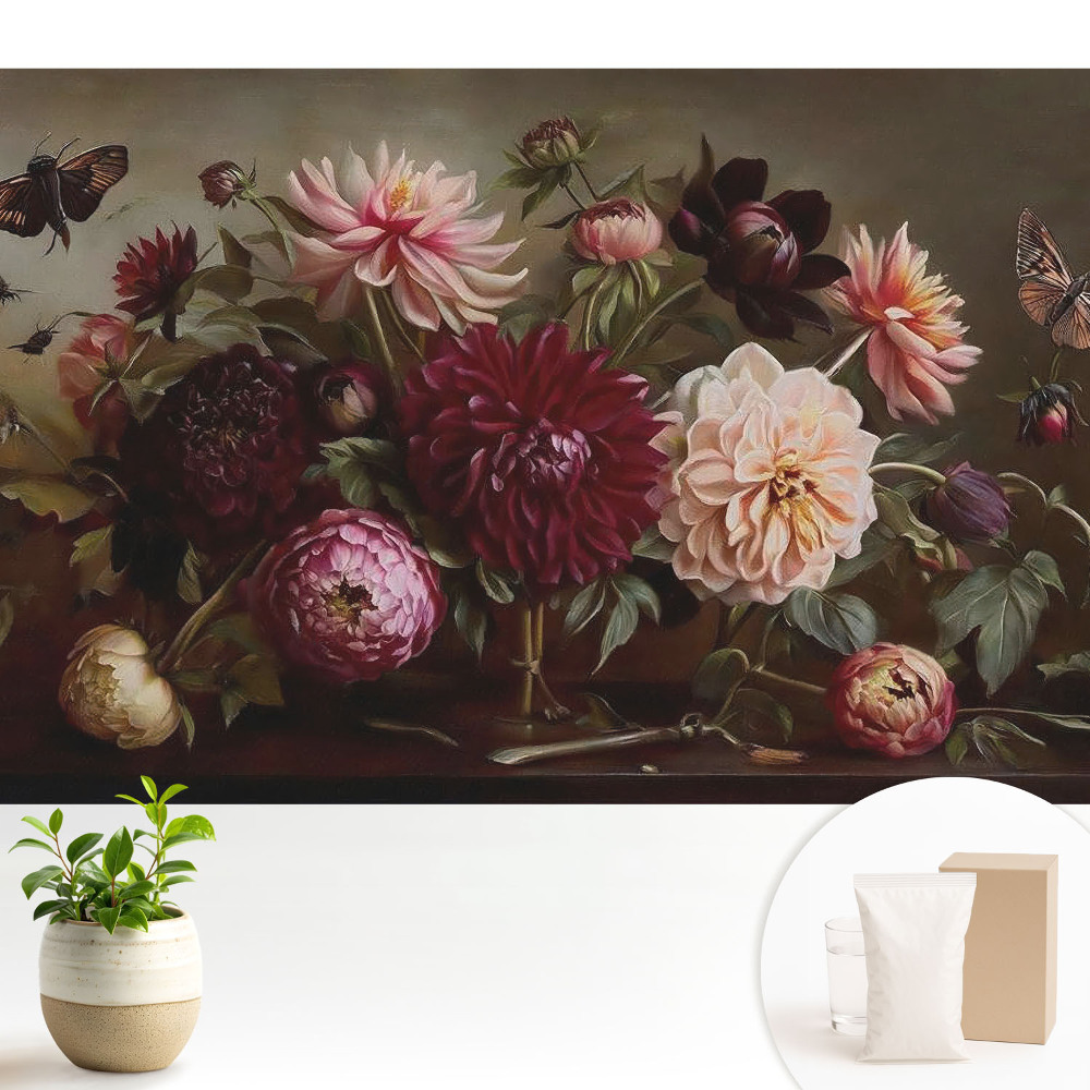 Dekor tapéta Virágok és pillangók egy klasszikus csokorban