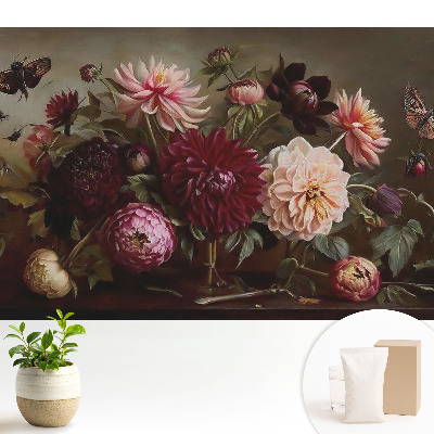 Dekor tapéta Virágok és pillangók egy klasszikus csokorban