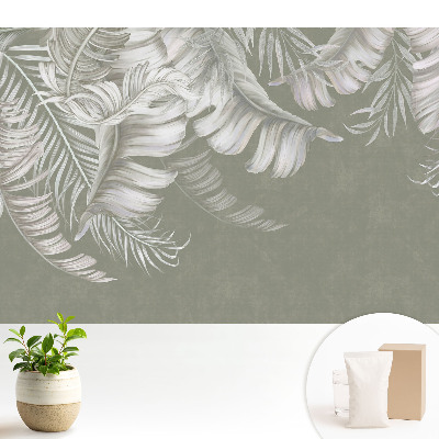Modern tapéta Finom trópusi levelek szürke háttéren