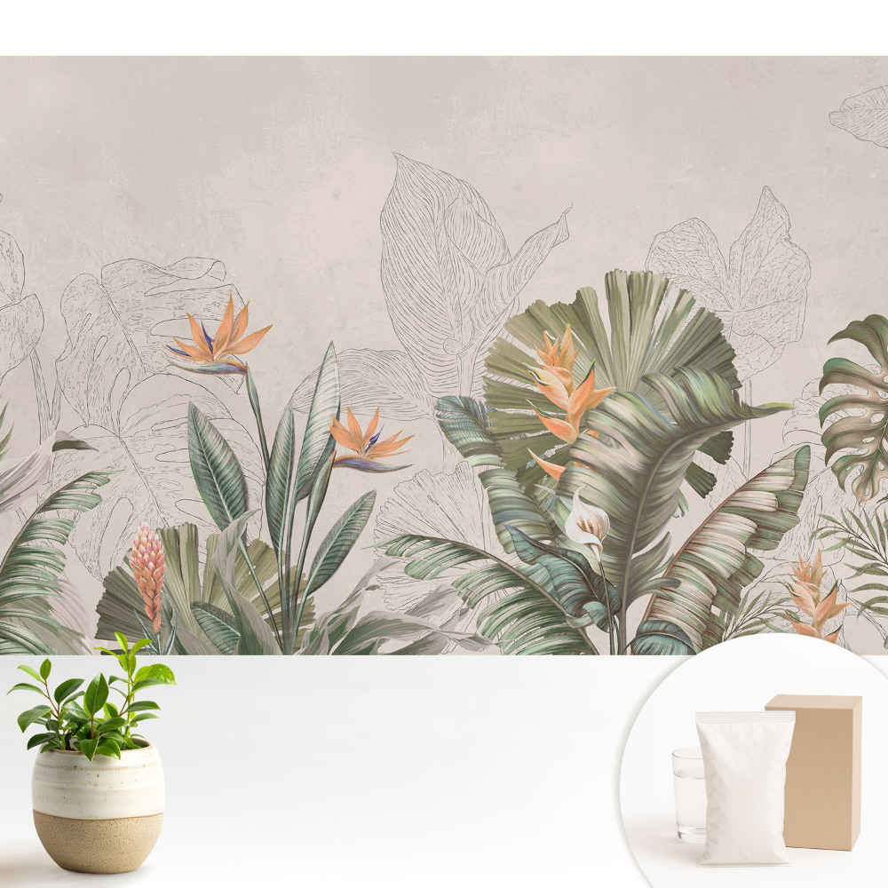 Modern tapéta Egzotikus növényzet színes virágokkal