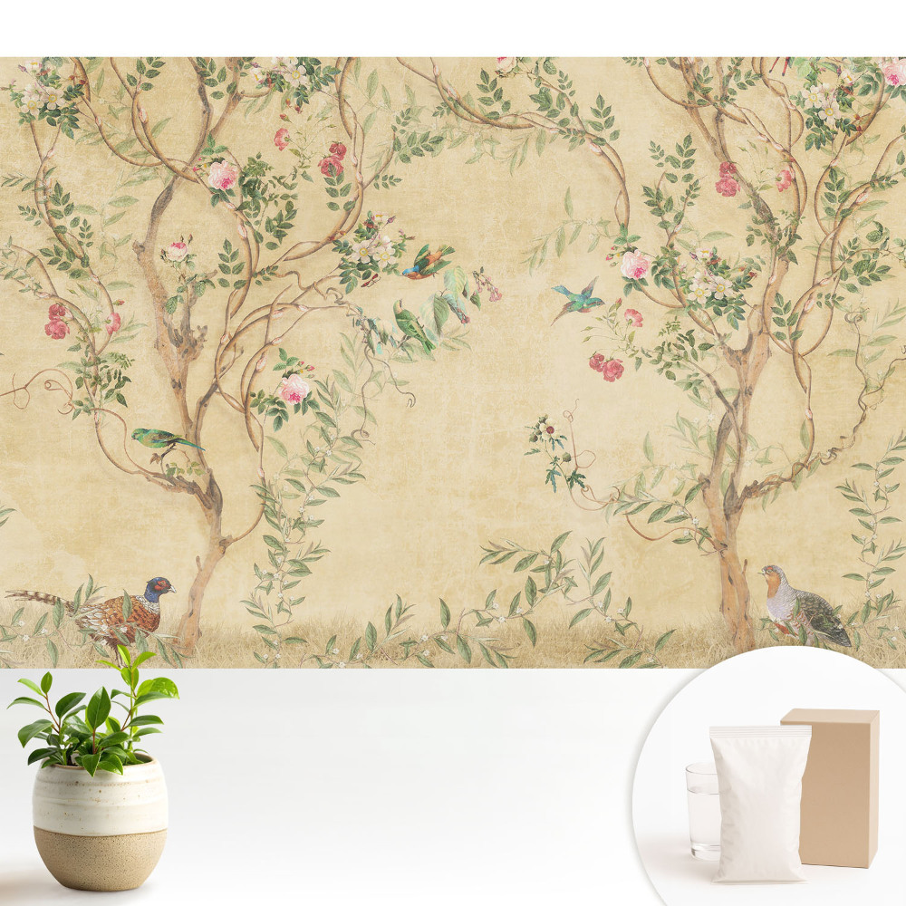 Tapéta Egy elegáns fa virágokkal és madarakkal