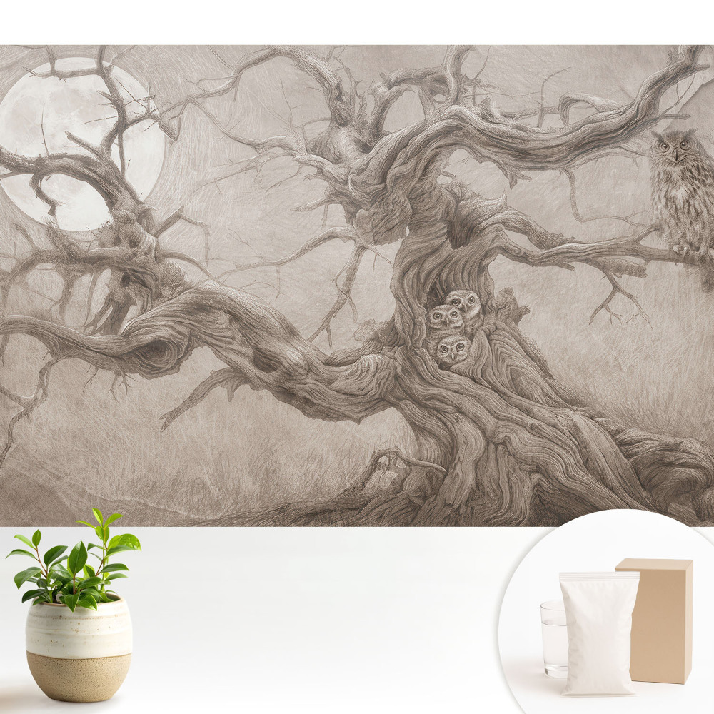 Modern tapéta Holdtölgy baglyokkal