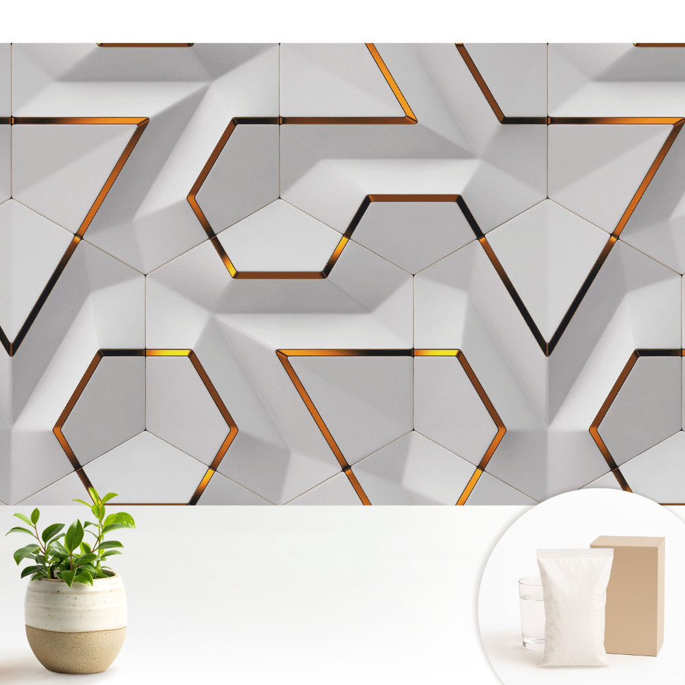 Dekor tapéta Geometrikus hatszögek sárga díszítéssel