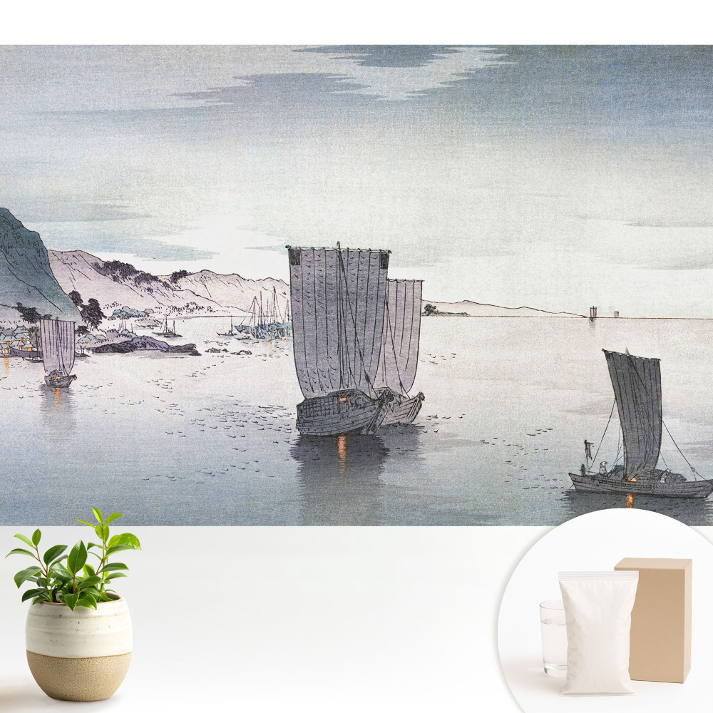 Modern tapéta Vitorlások egy nyugodt vízfelületen a dombok között