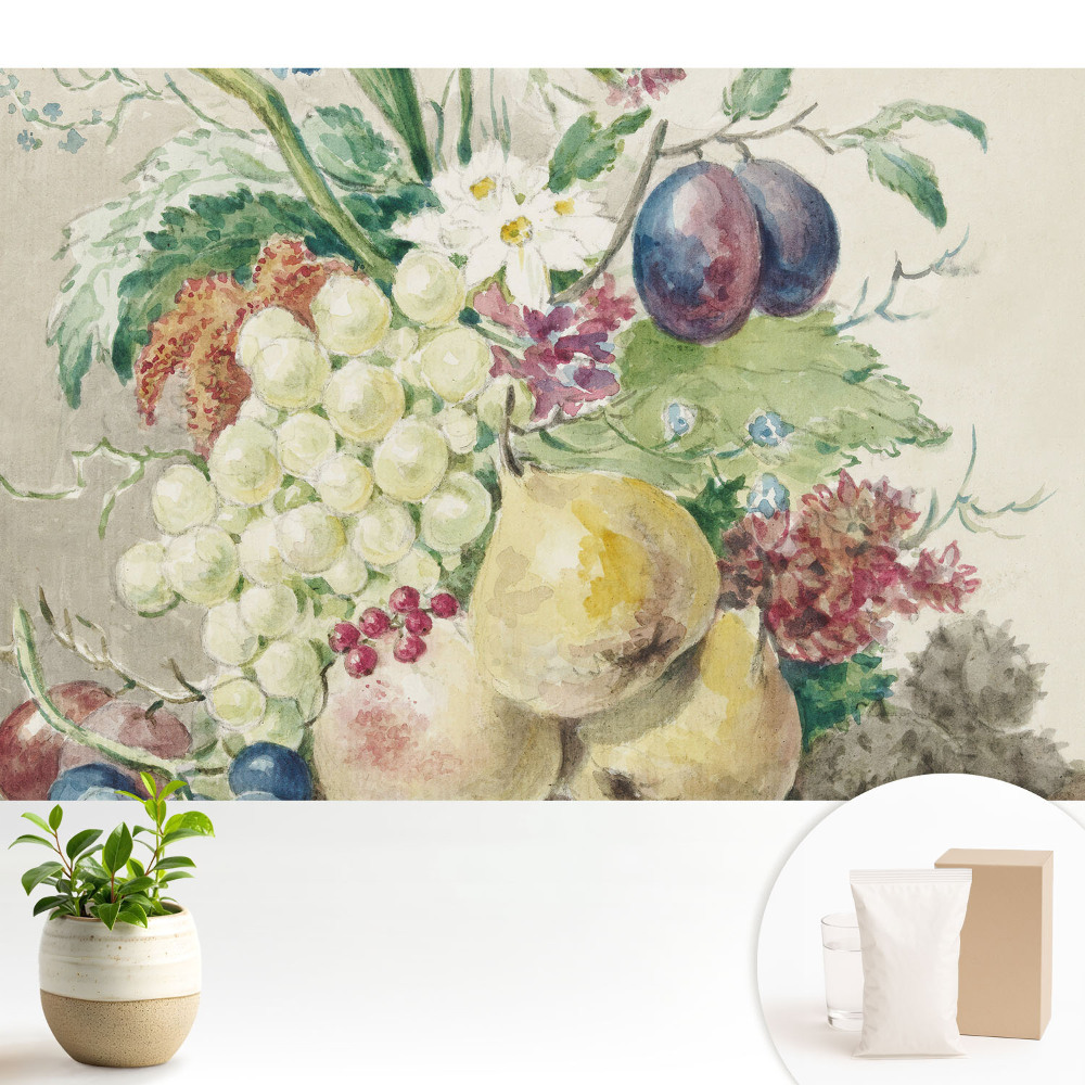 Modern tapéta Csendélet gyümölcsökből és virágokból