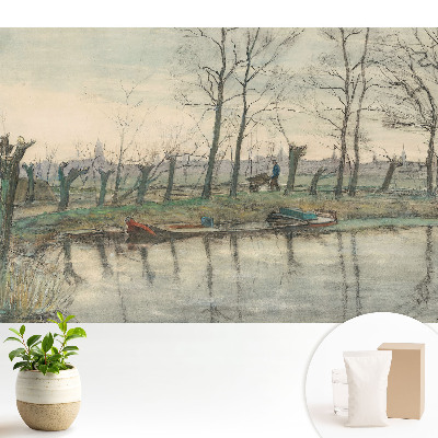 Tapéta Tájkép folyóval és fasorral