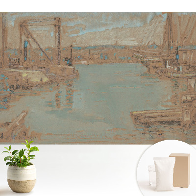 Tapéta Klasszikus kikötői táj kék árnyalatokban