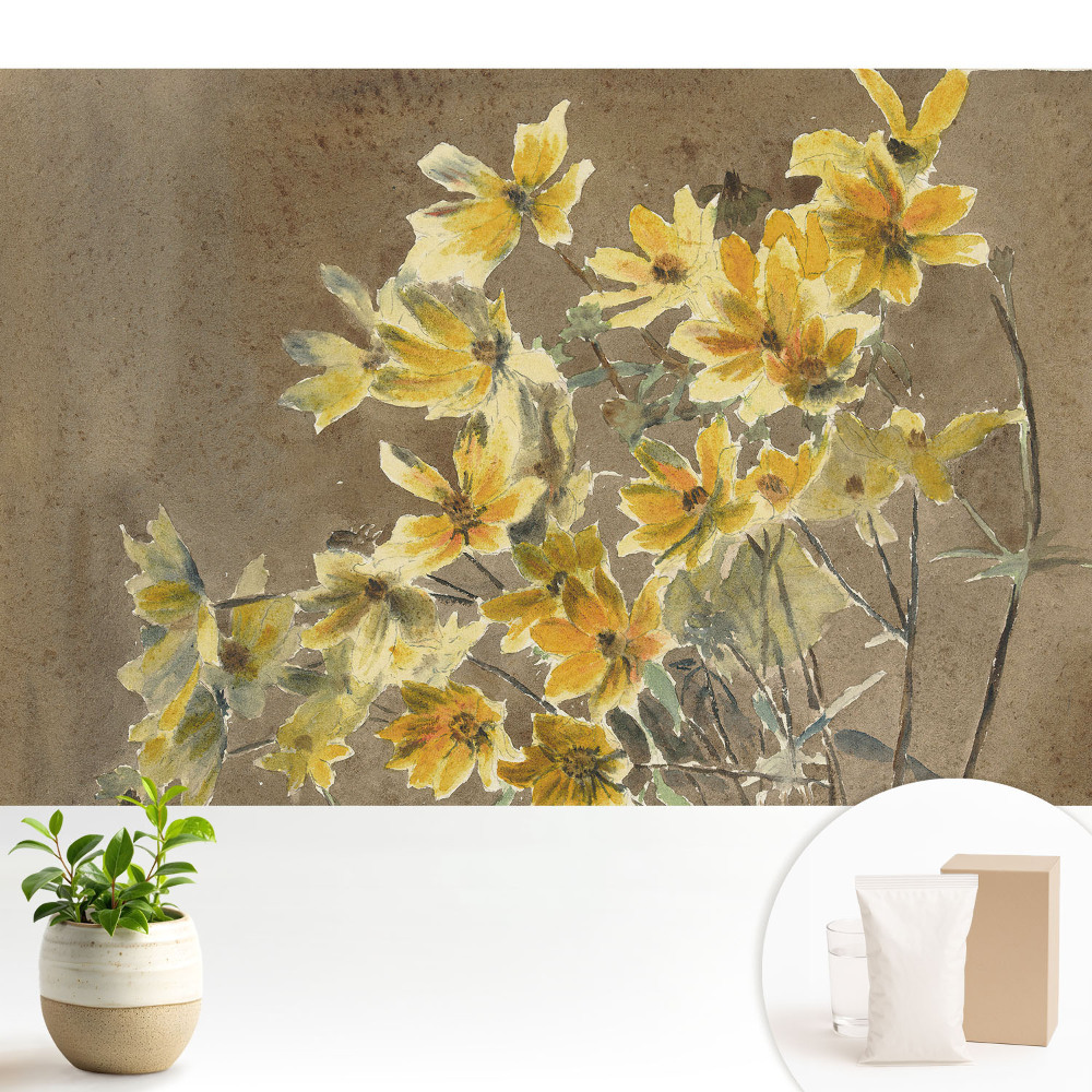 Dekor tapéta Sárga virágok a föld hátterében