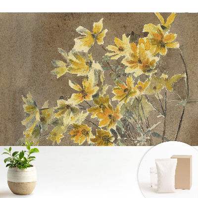 Dekor tapéta Sárga virágok a föld hátterében