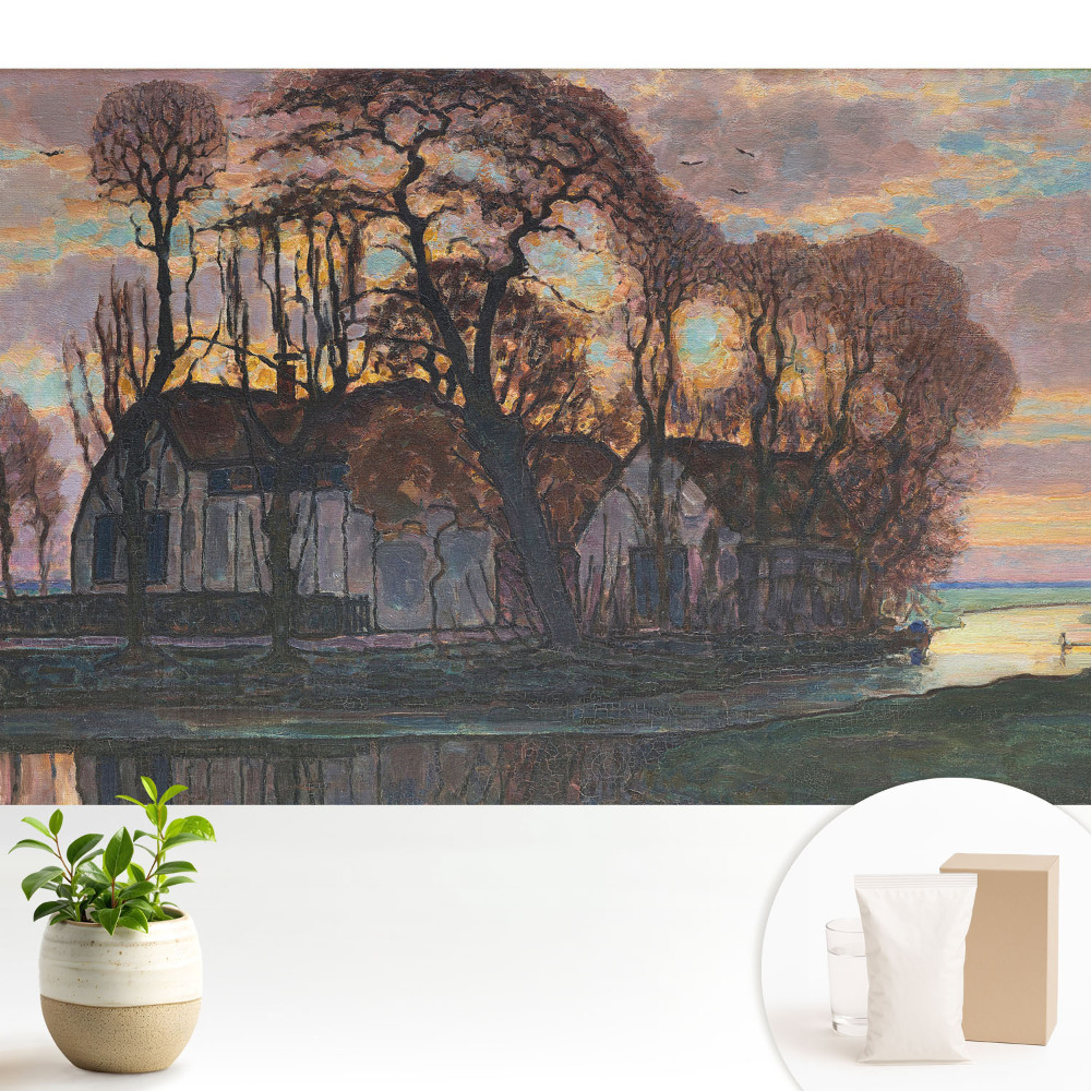 Tapéta Lenyugvó nap fák folyó béke