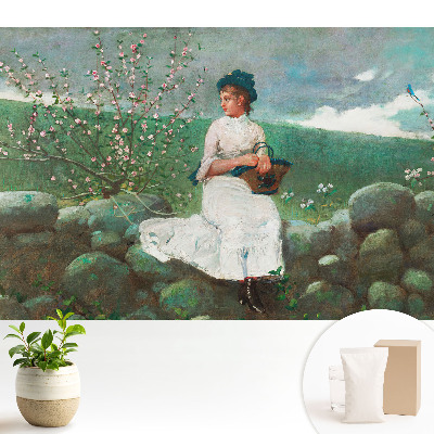 Tapéta Virágok és egy lány a falon