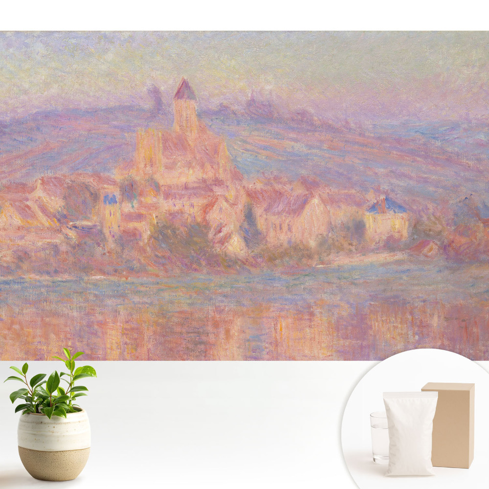 Tapéta Egy pasztellszínű város a hegyekben