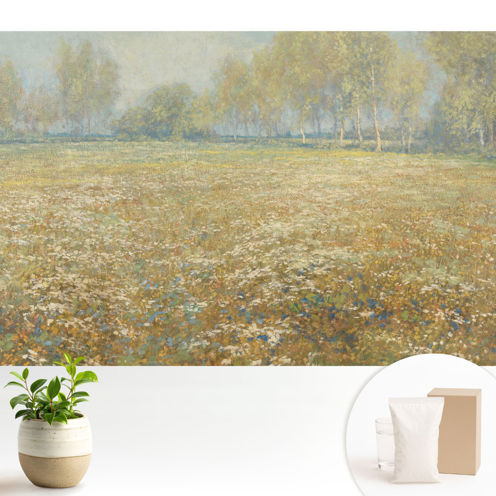 Tapéta Virágos táj az erdő közelében