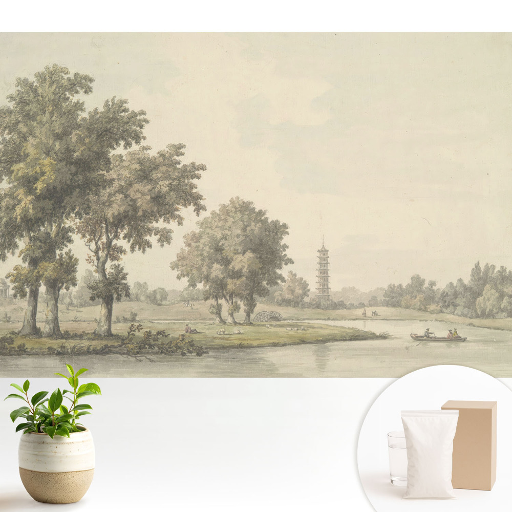 Modern tapéta Festői táj pagodával és tóval