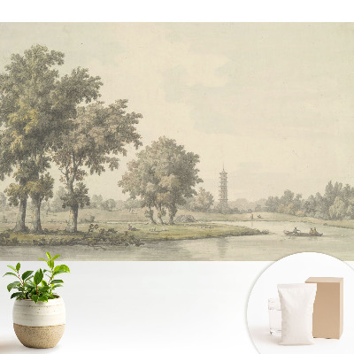 Modern tapéta Festői táj pagodával és tóval