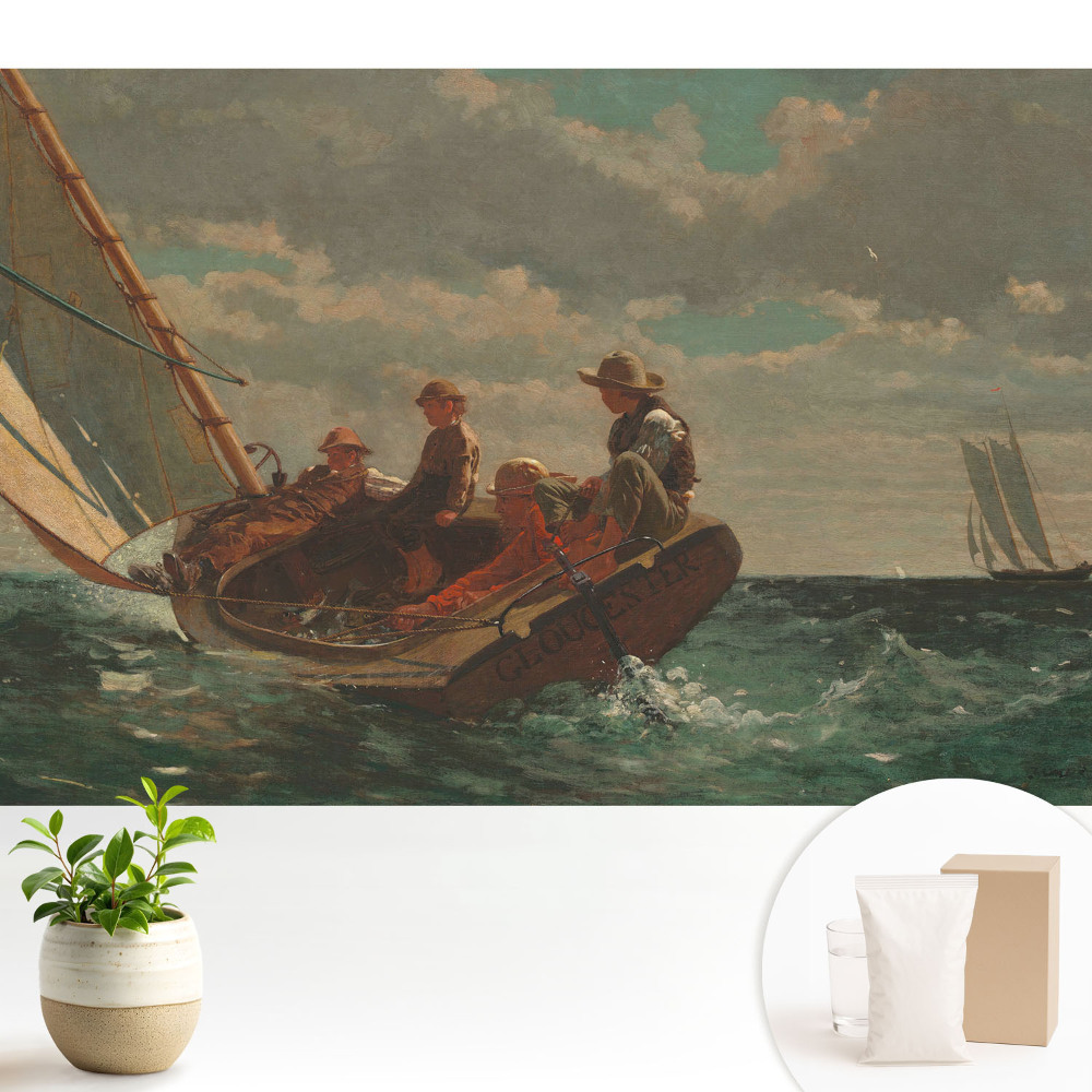 Tapéta Egy hajó egy viharos tengeren egy csoport emberrel