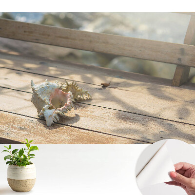 Tapéta, amelyen egy kagyló látható egy fapadon