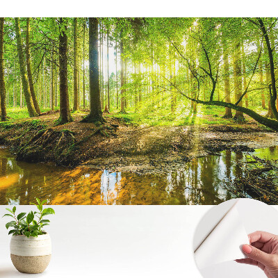 Modern tapéta az erdő békéje motívummal, fény- és patakhatású kivitelben