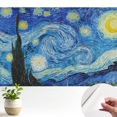 Modern tapéta örvénylő csillagokkal és ciprusfákkal