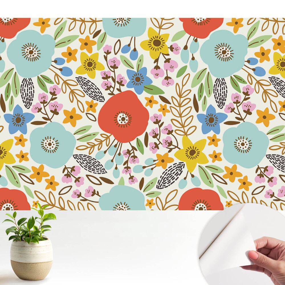 Öntapadós tapéta falra Színes virágok fehér alapon