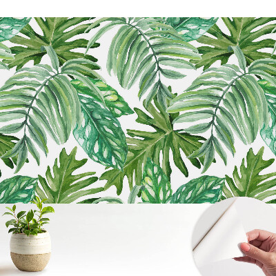 Modern tapéta zöld egzotikus levelekkel, botanikai mintával