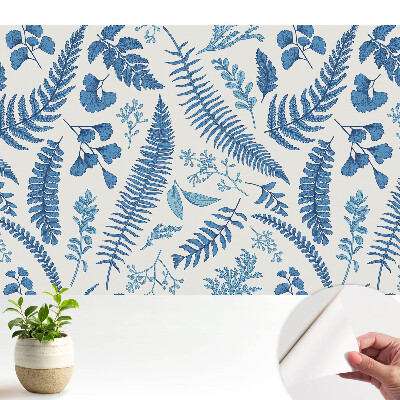 Öntapadó tapéta kék levelekkel fehér alapon