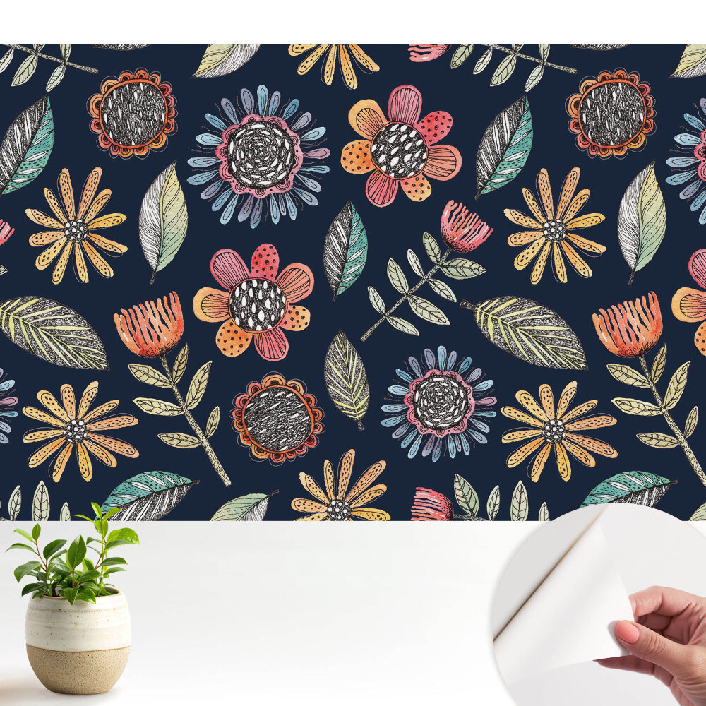 Öntapadós tapéta falra Színes virágok és levelek mozaik