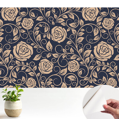 Öntapadós tapéta klasszikus rózsákkal sötétkék alapon