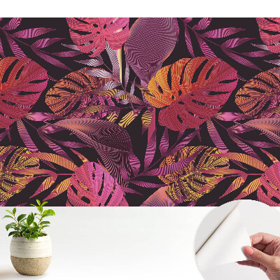 Modern tapéta egzotikus levelekkel és dinamikus energiamintázattal