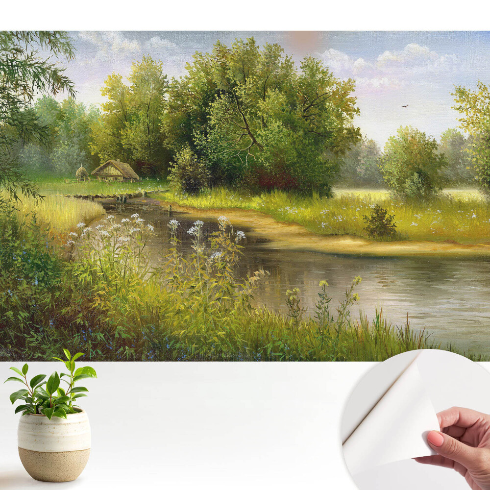 Öntapadó tapéta Idilli táj természet erdő víz