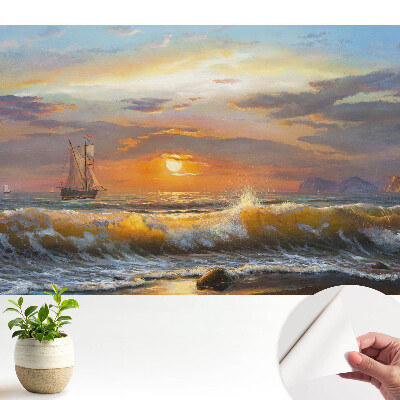 Öntapadó tapéta vitorlás hajóval a tengeren naplementekor